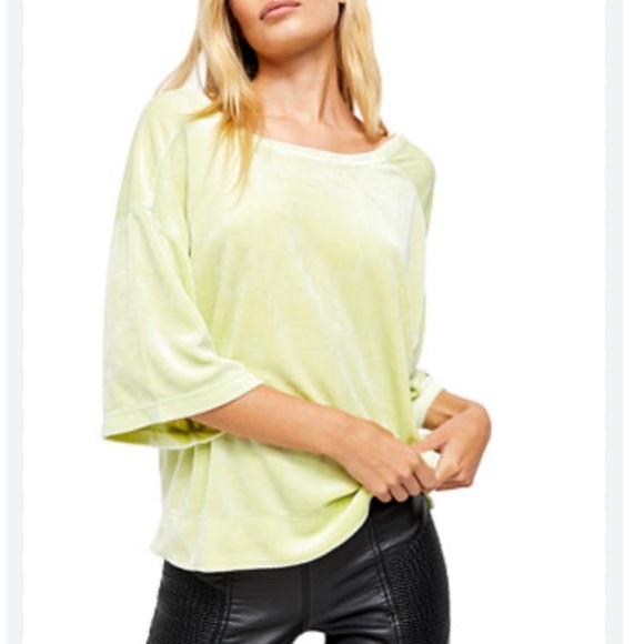 Free People Tops - Free People Valerie Velvet Top Tee Blouse Women L Soft Yellow Boho Beach Travel